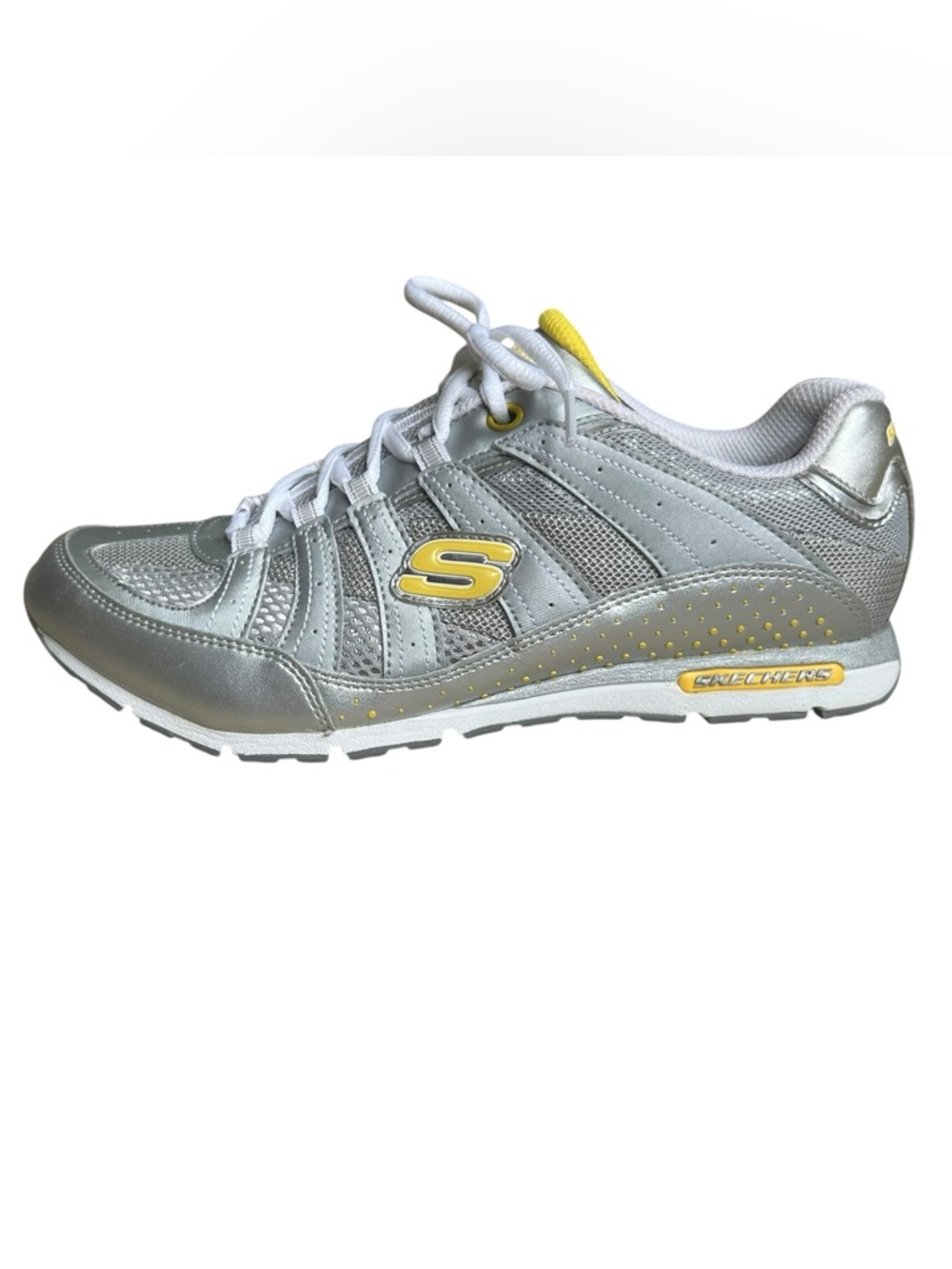 New SKECHERS Sport Sprint Lavishly Sneakers Silver Yellow Lace Size 8